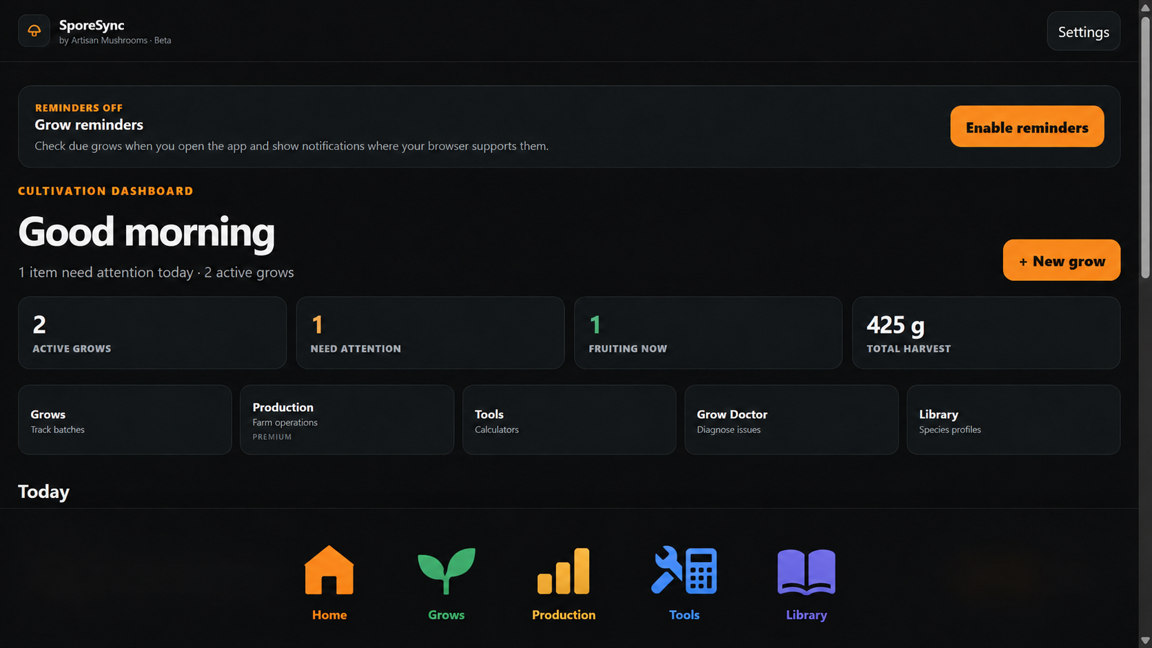 SporeSync mushroom cultivation dashboard